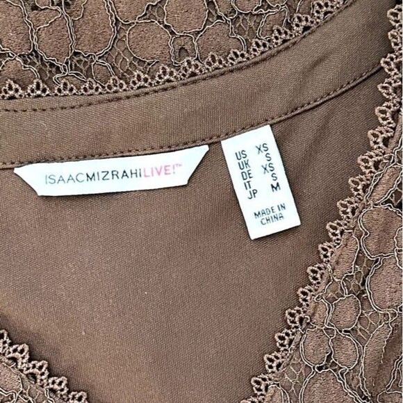 Isaac Mizrahi Lace Button Front Blouse Top Brown XS - Picture 6 of 8